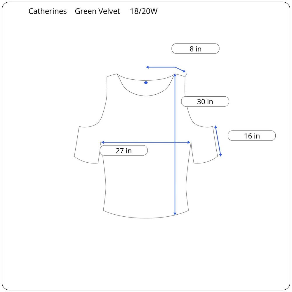 Catherines Green Crushed Velvet Cold Shoulder Top Womens 1X 18/20W Square Neck - Picture 5 of 5